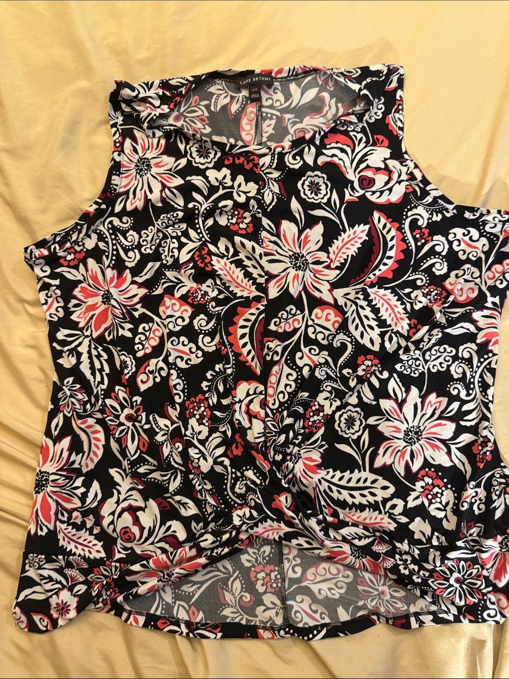 Lane Bryant Black Floral Twist-Front Camisole - Black, Pink, White